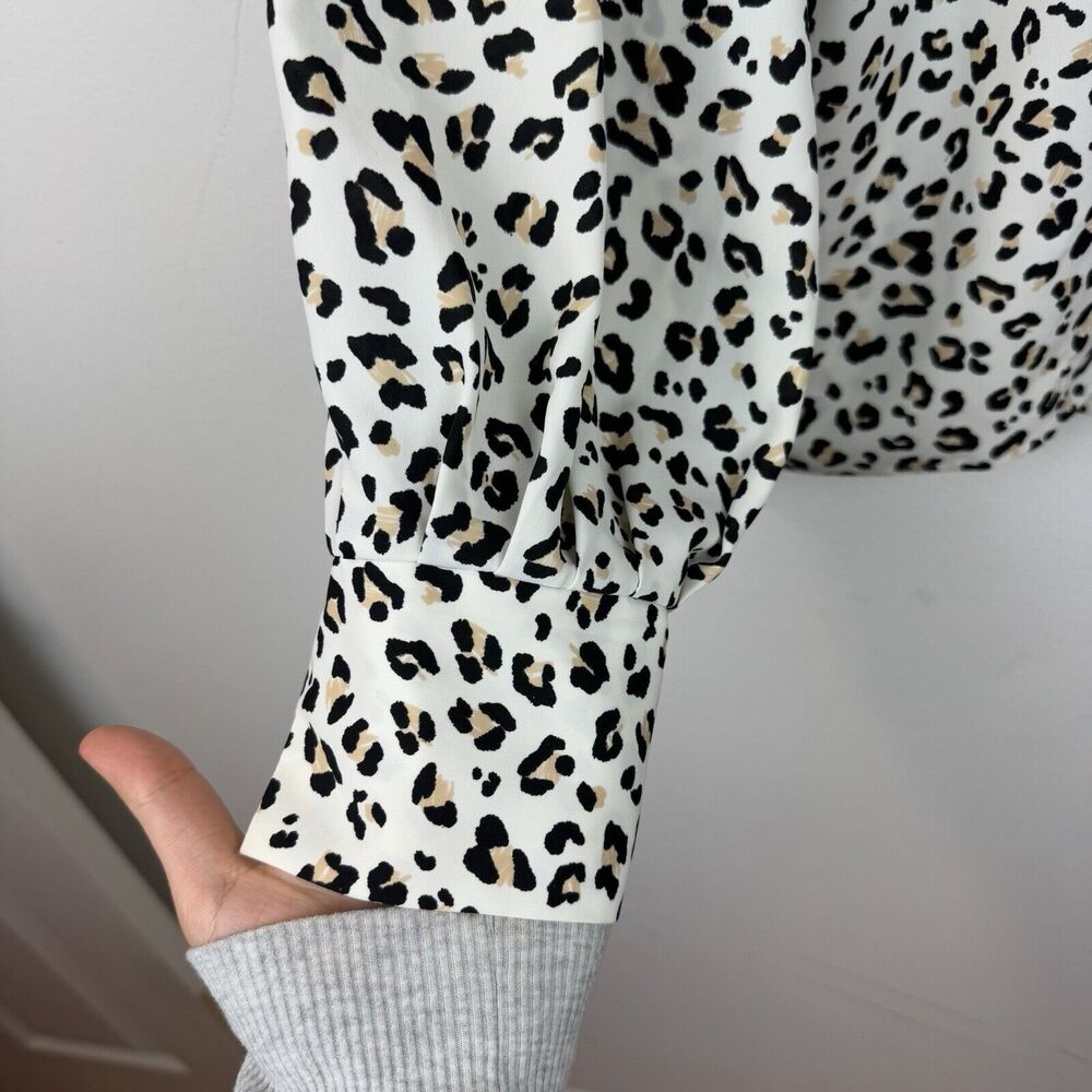 Nine West Women's Cheetah Print Pleated Blouson Long Sleeve Blouse Sz XL - Picture 6 of 10